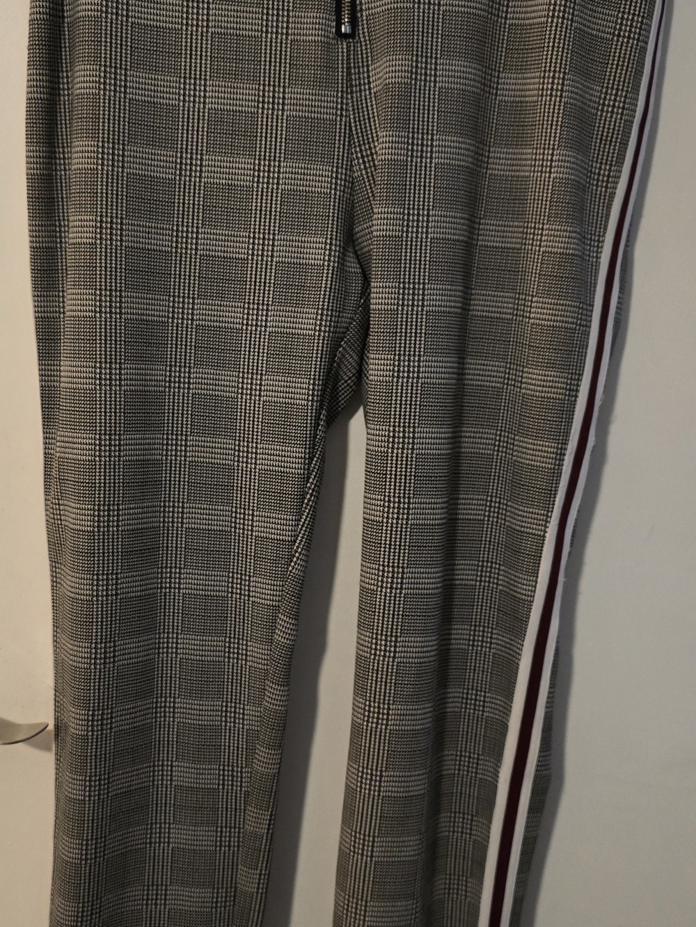 Guess Plaid Women's Pants with Burgundy and White Side Stripes